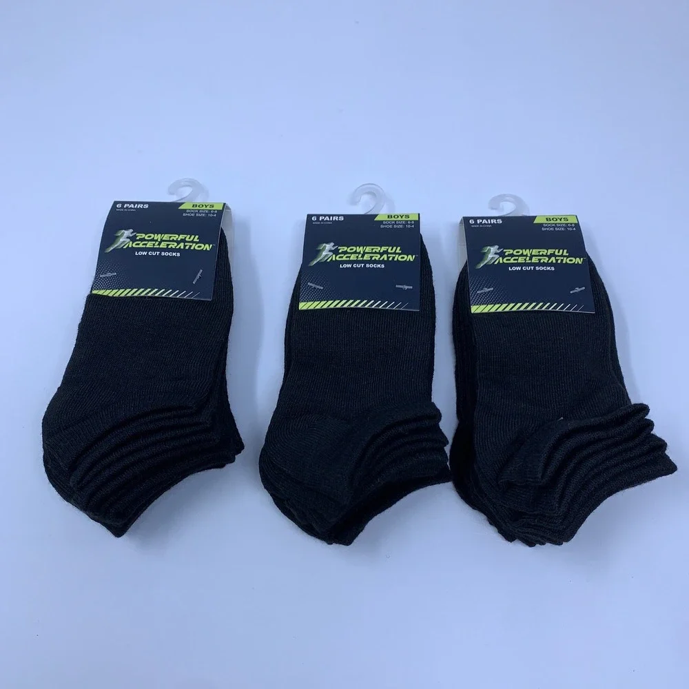 Powerful Acceleration Boys 10-4 Black 18 Pairs Low Cut Socks NWT